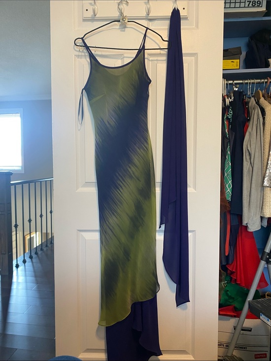 Beechers Brook Dresses & Skirts - Green Ombre High-Low Slip Dress with Purple Scarf